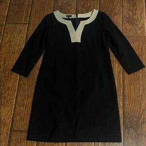 Talbots Elegant Black Dress with Cream Accents